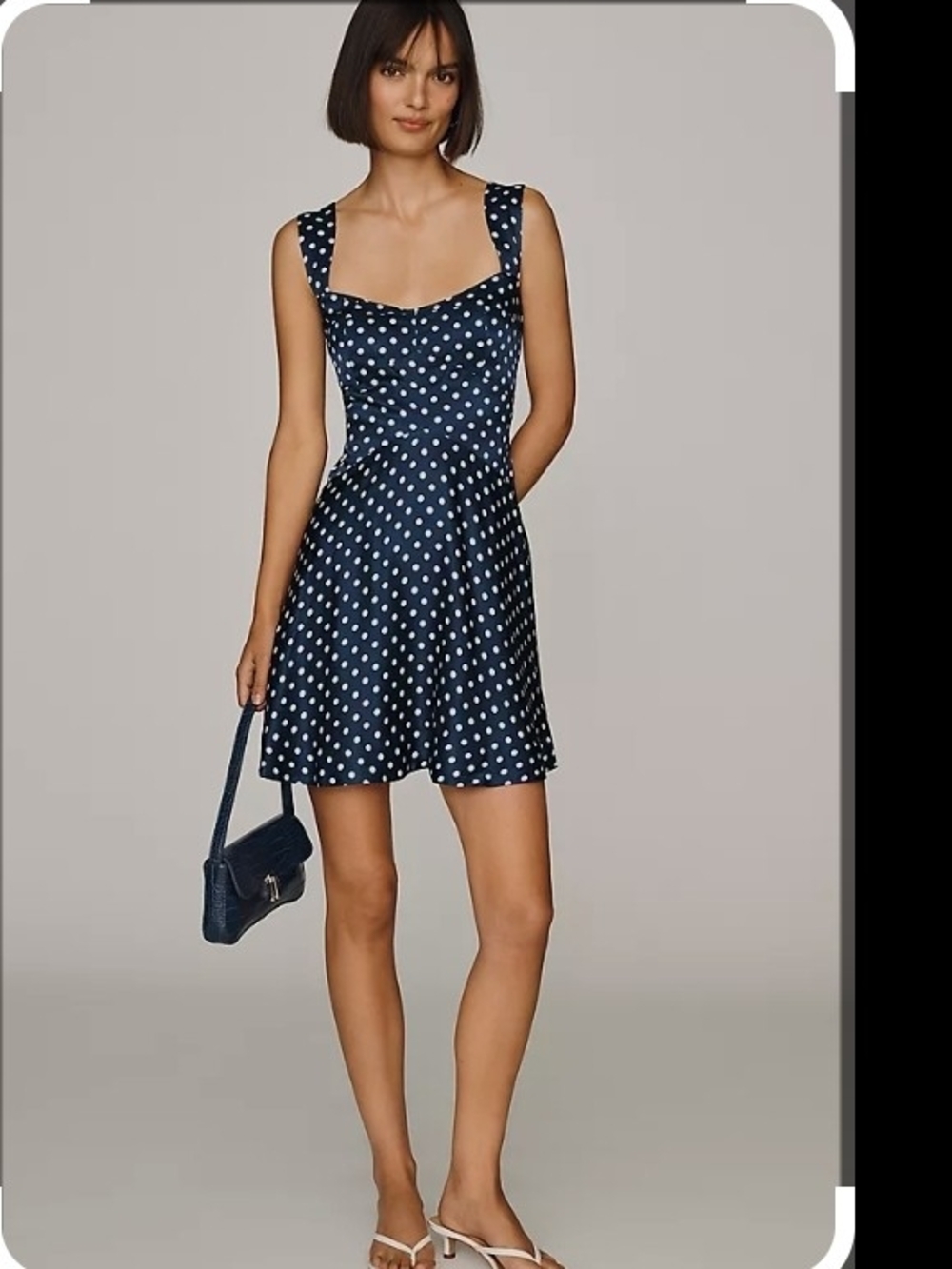 Anthropologie Navy with White Polka Dot Sleeveless Fit-and-Flare Dress